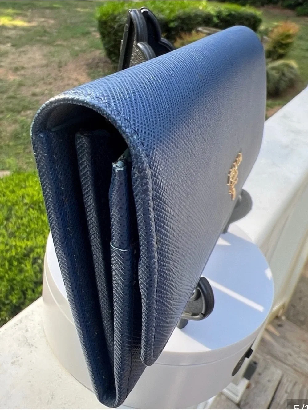 Prada Navy Saffiano Leather Continental Wallet with Gold Logo and COA